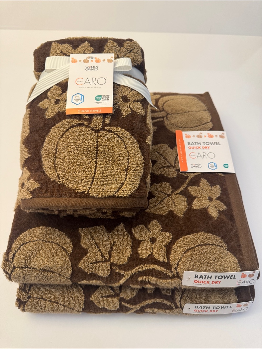 4pc CARO HOME Brown Pumpkin Pattern Bath Towel Set - Fall